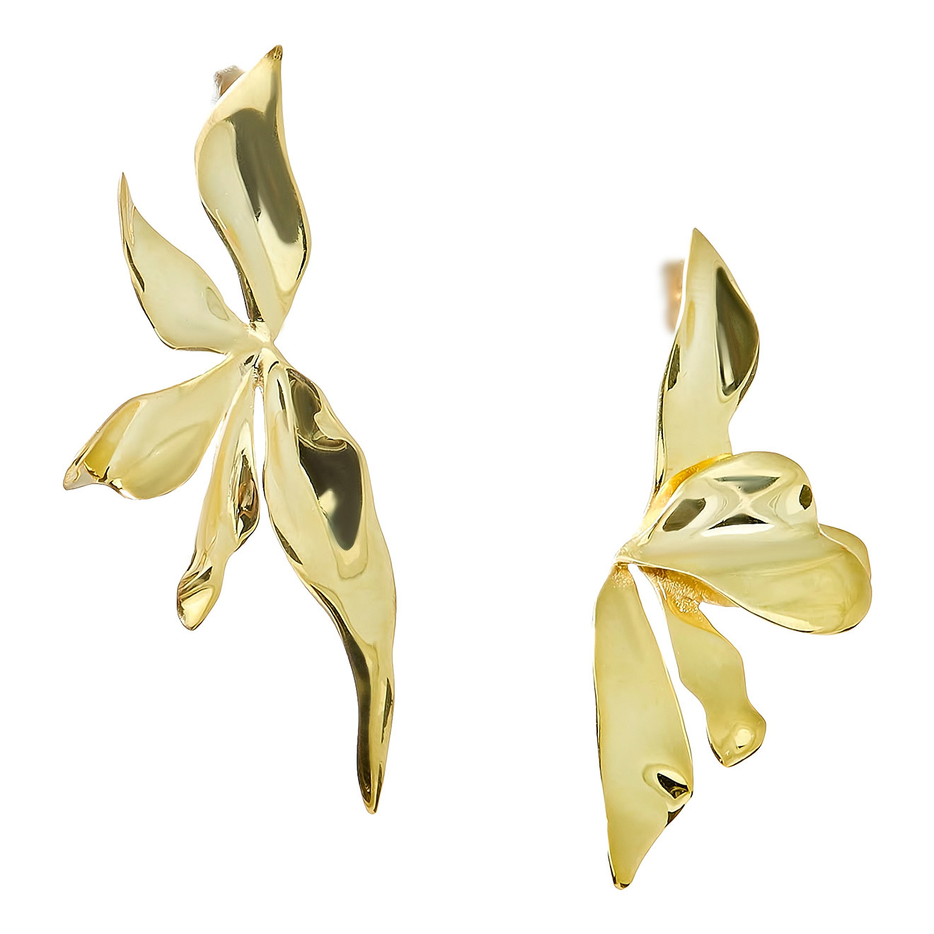 Gold-plated Asymmetric Flower Earrings