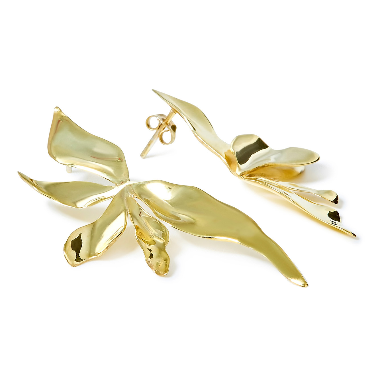 Gold-plated Asymmetric Flower Earrings
