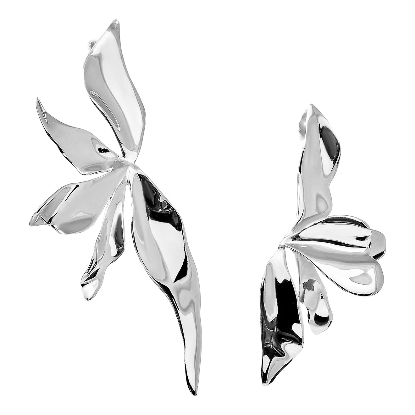 Silver Asymmetric Flower Earrings