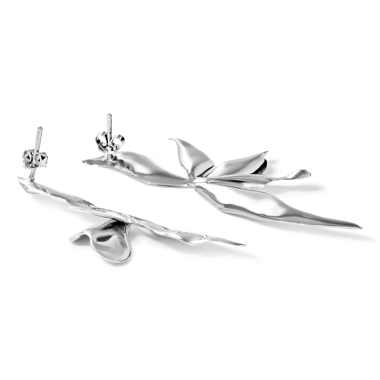Silver Asymmetric Flower Earrings