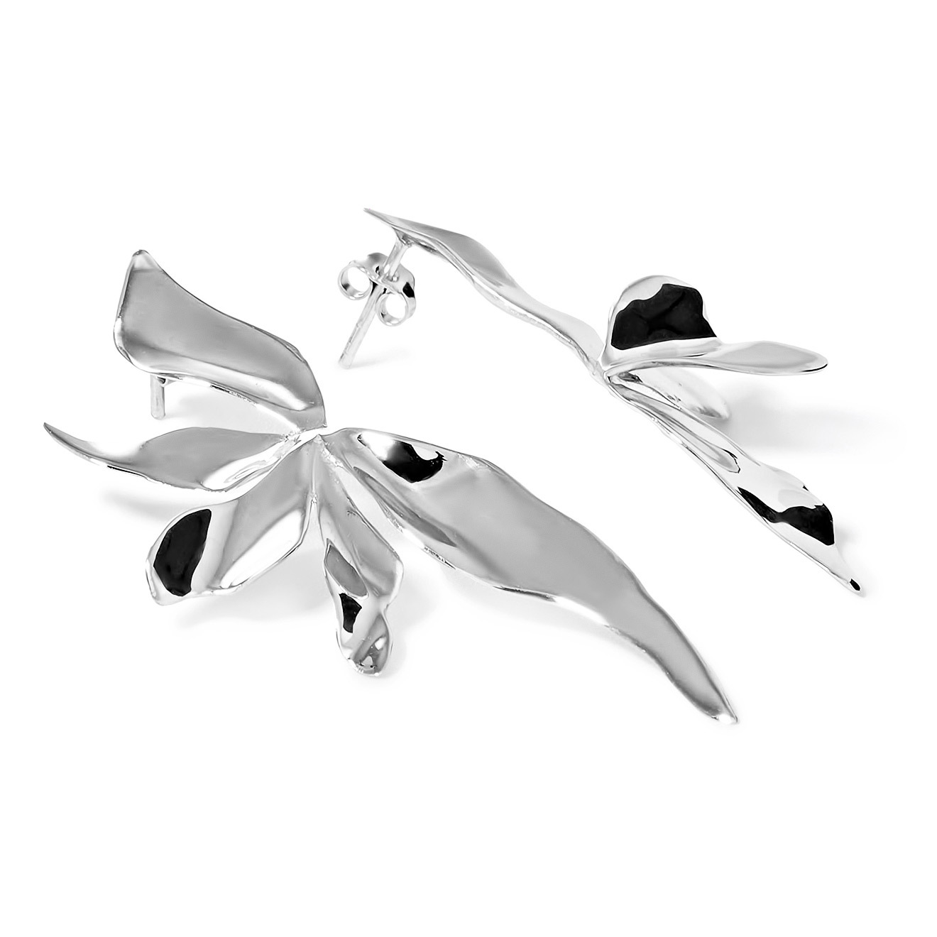 Silver Asymmetric Flower Earrings