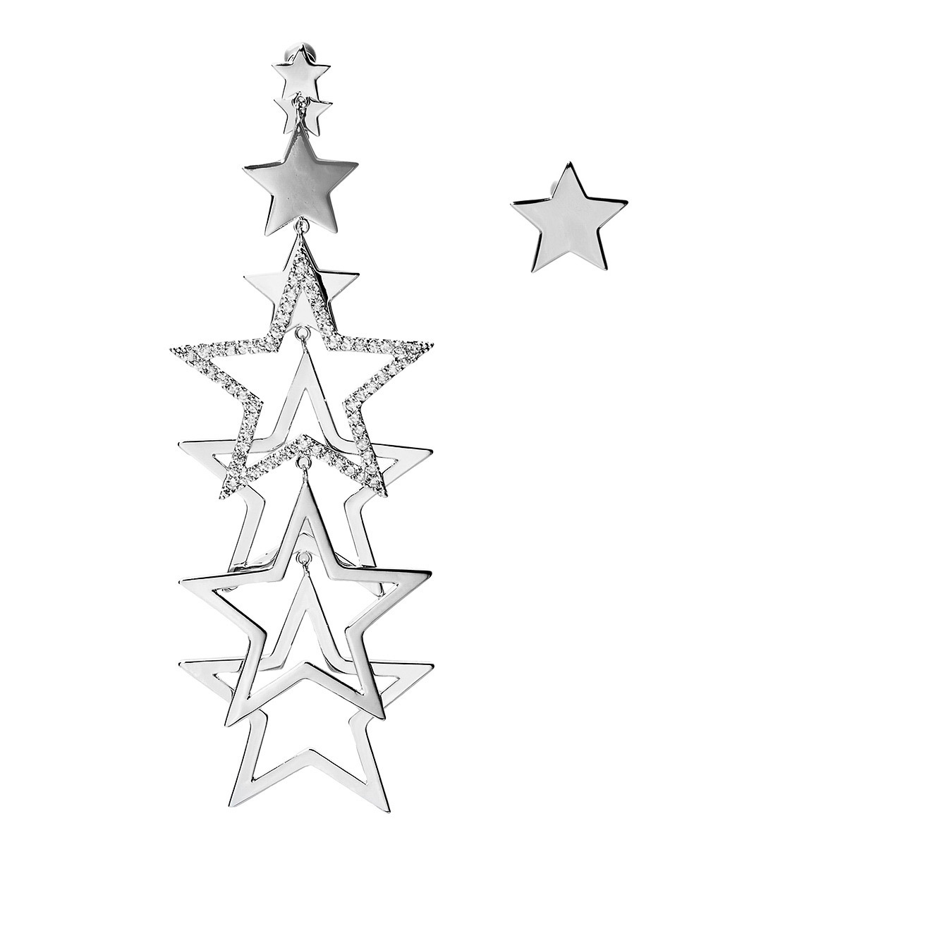 Asymmetric star earrings with crystals
