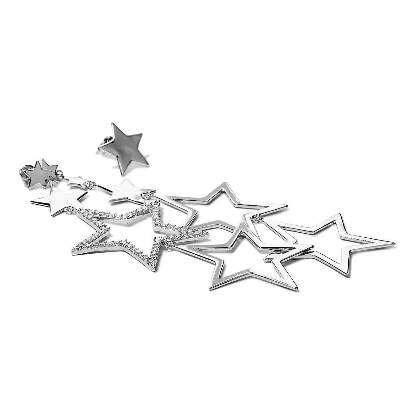 Asymmetric star earrings with crystals