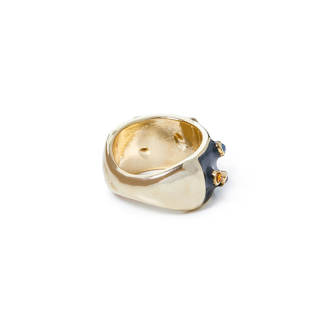 Golden-black ring with colored crystals