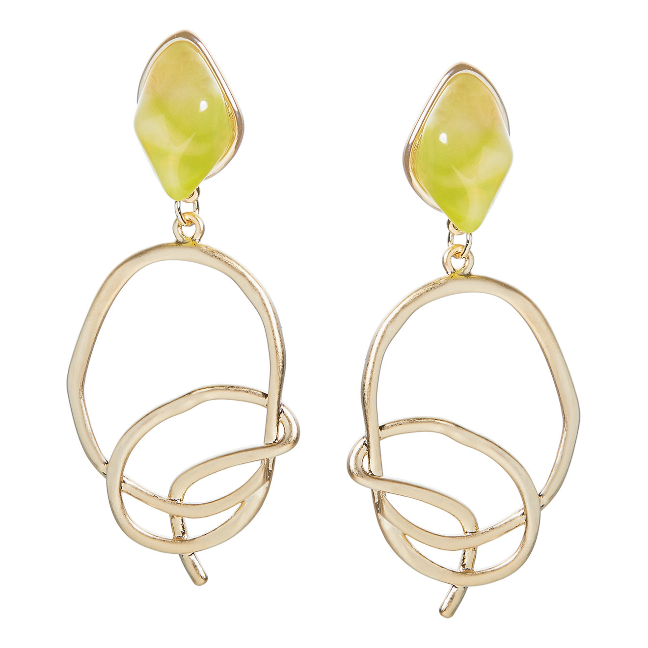 earrings with twisted pendants and yellow stones