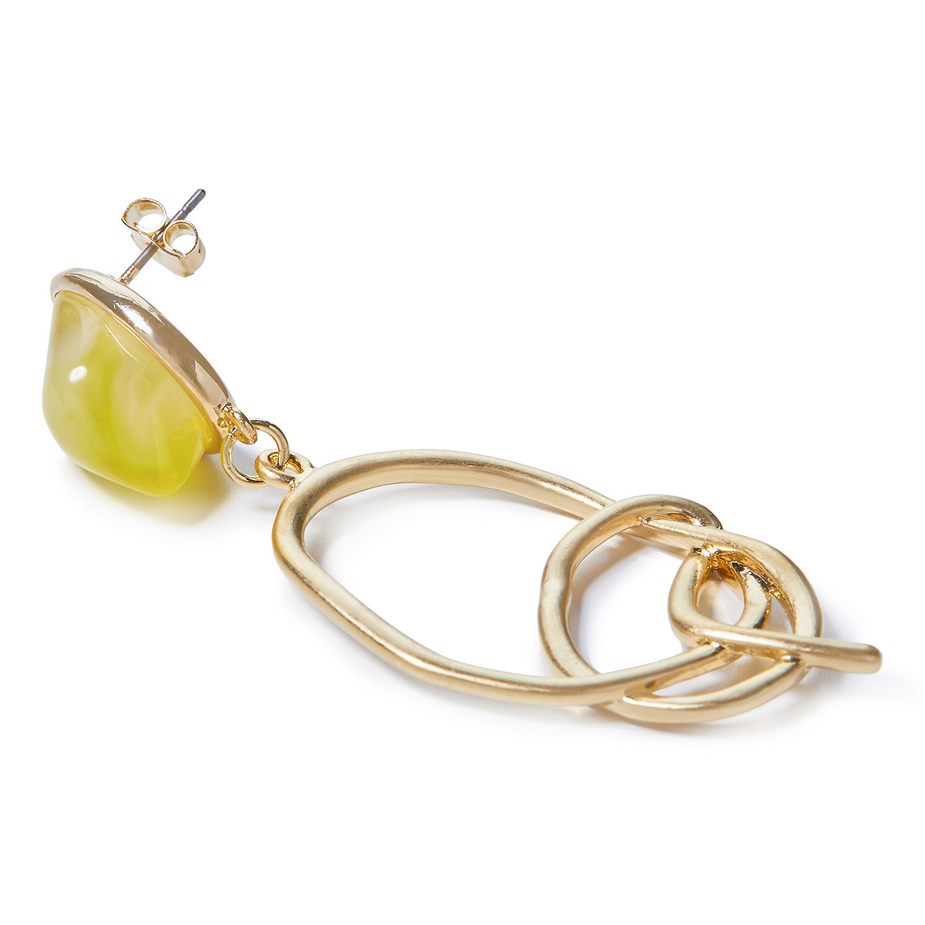 earrings with twisted pendants and yellow stones