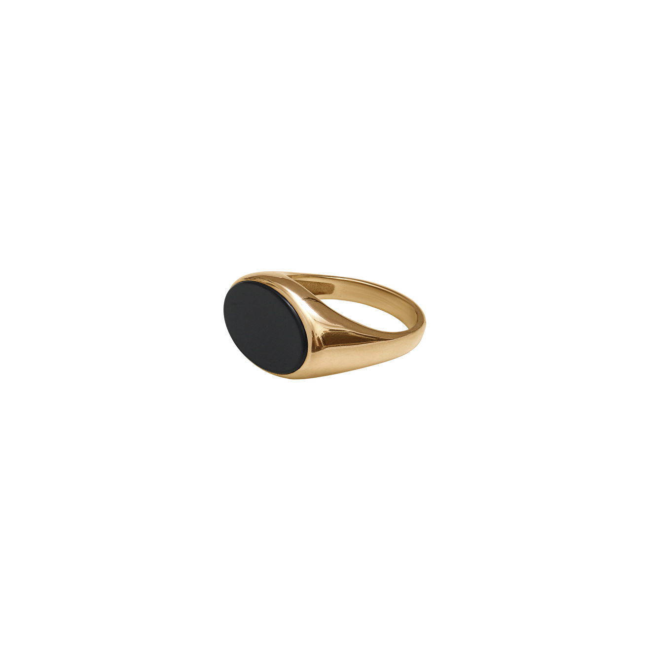 TONDEM Позолоченное кольцо-печатка из серебра с черным агатом 34111