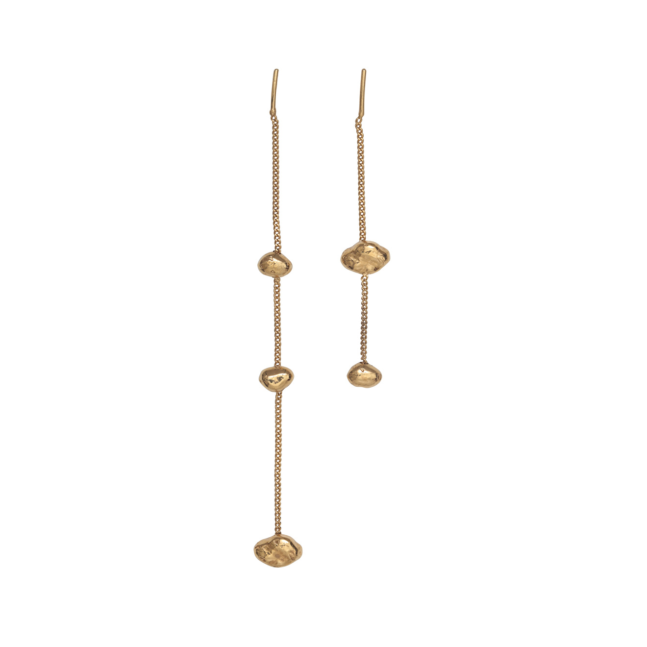 Gold-plated asymmetric earrings with balls