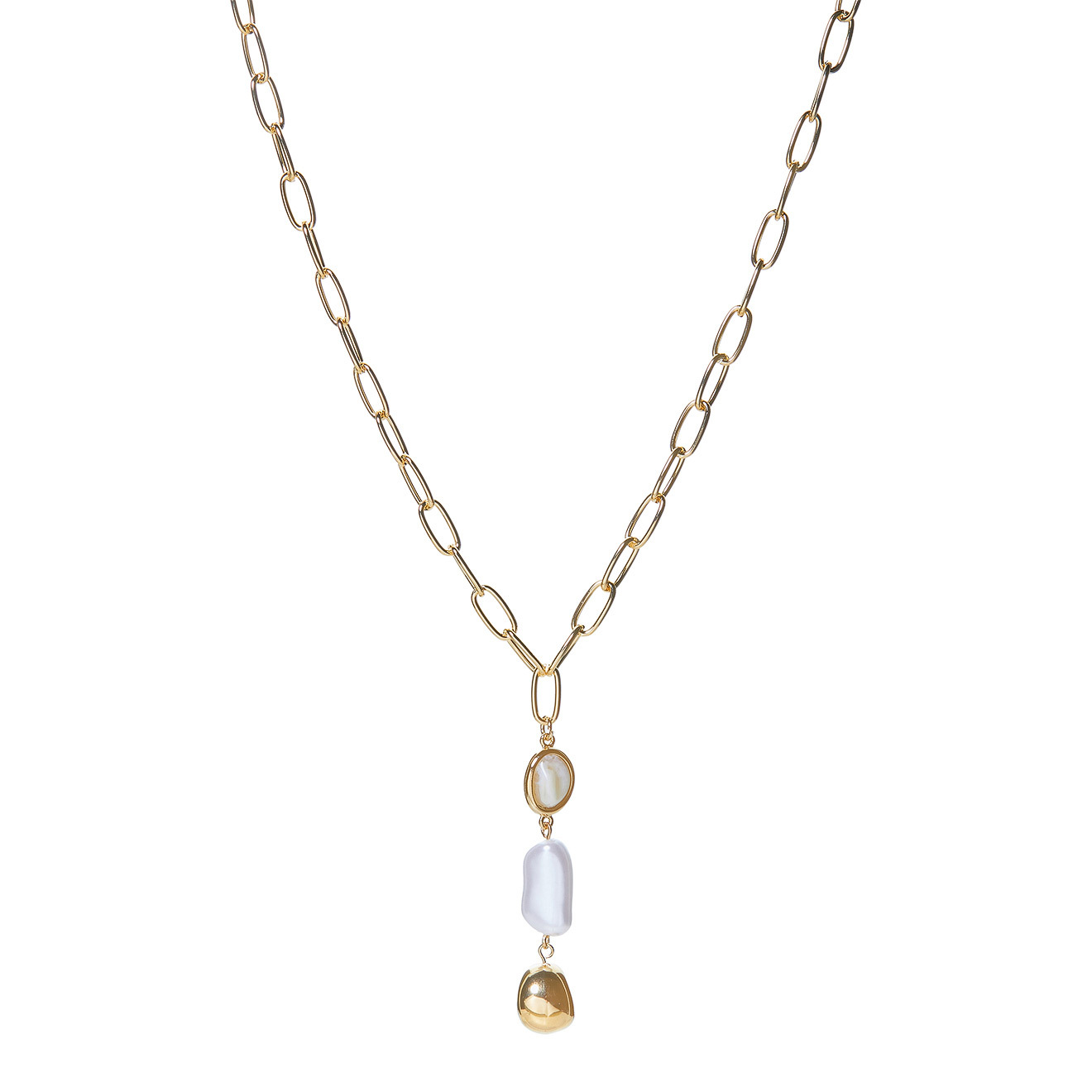 chain necklace with pearls and beige insert