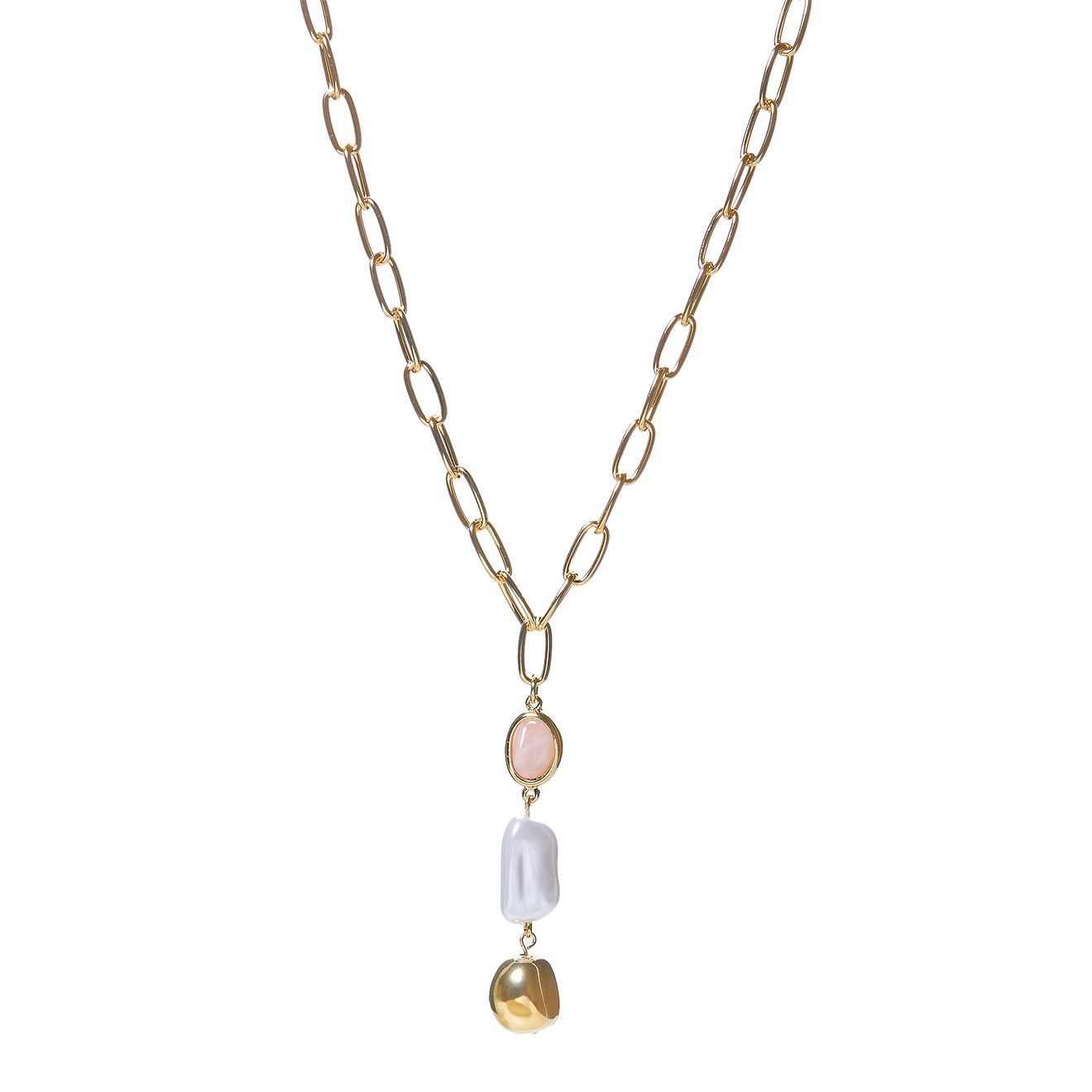 chain necklace with pearls and pink insert