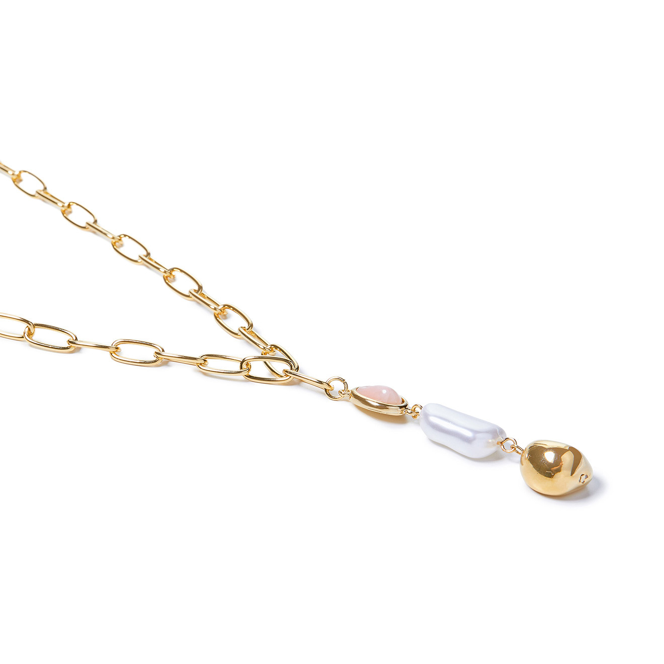chain necklace with pearls and pink insert