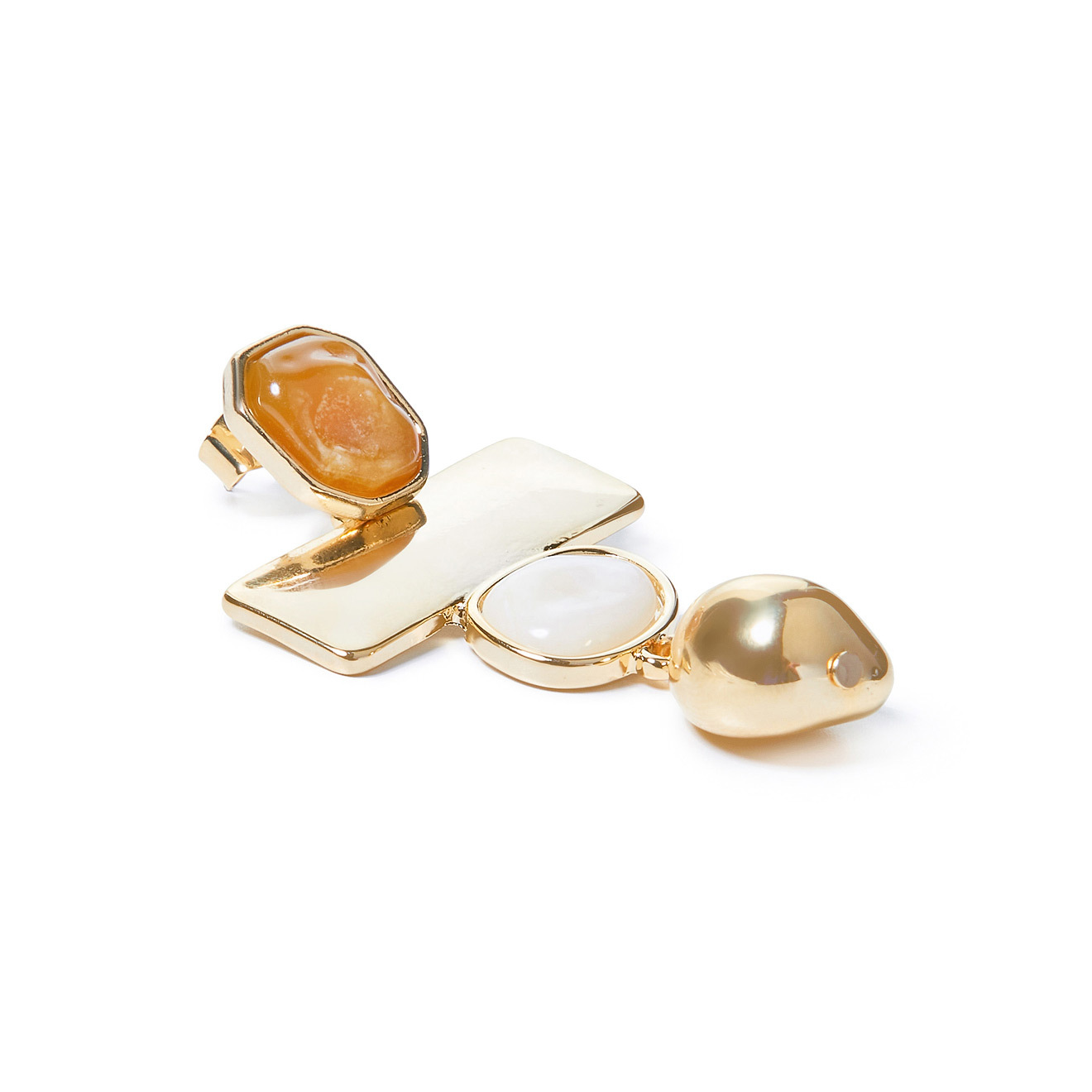 earrings with rectangular pendants and beige inserts