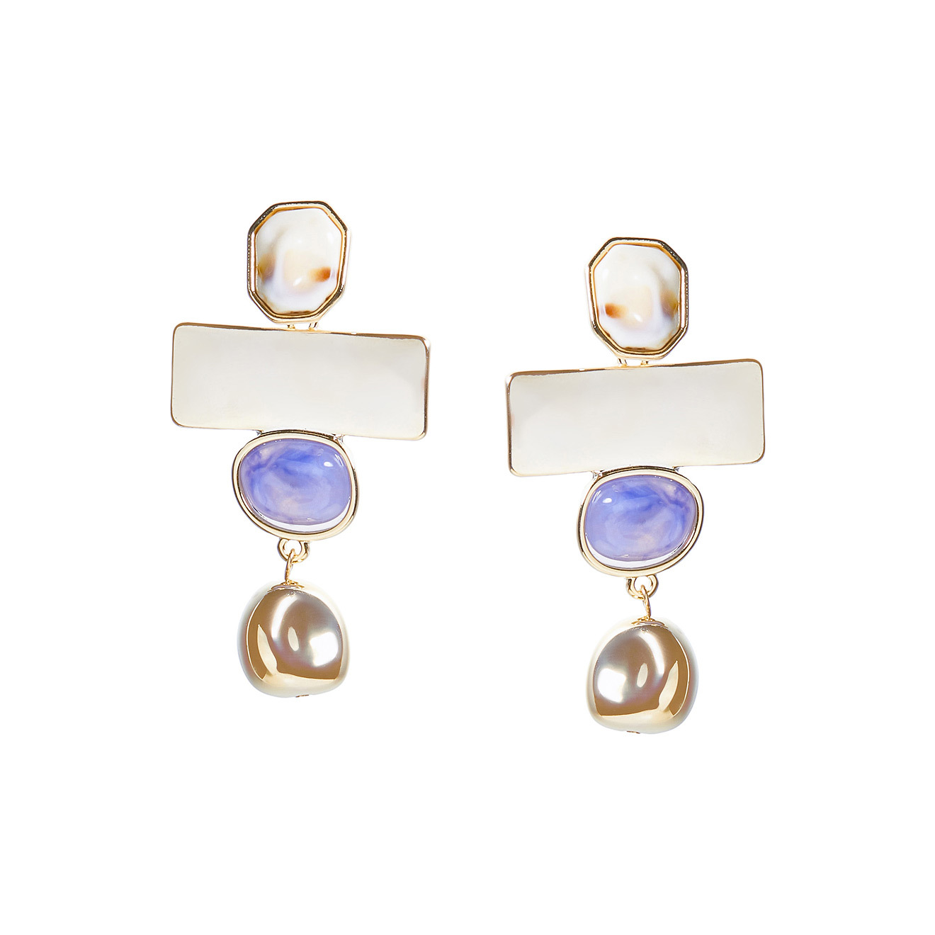 earrings with rectangular pendants and lilac inserts
