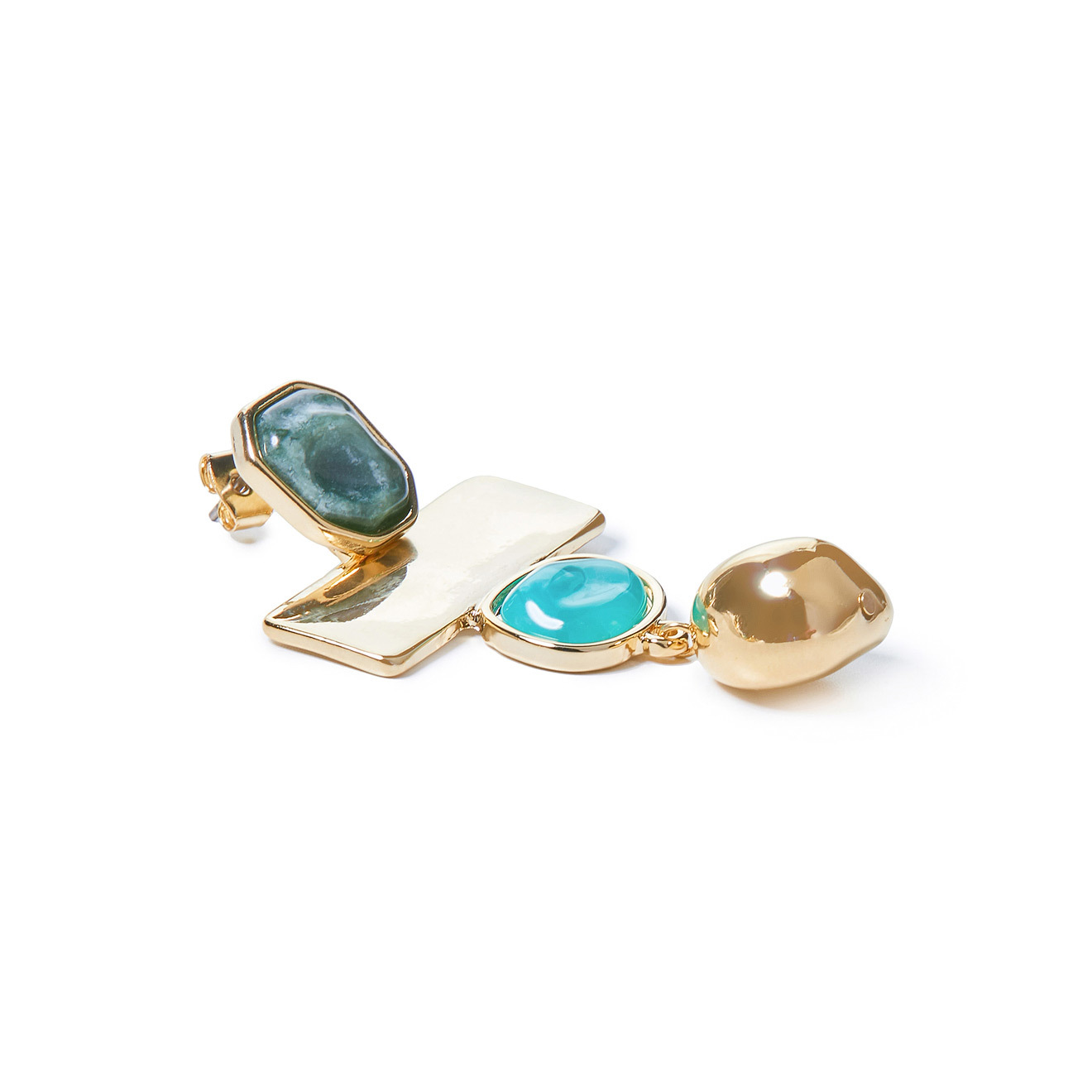 earrings with rectangular pendants and green inserts
