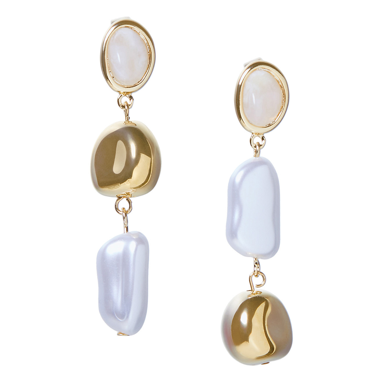 asymmetric earrings with pearls and white inserts