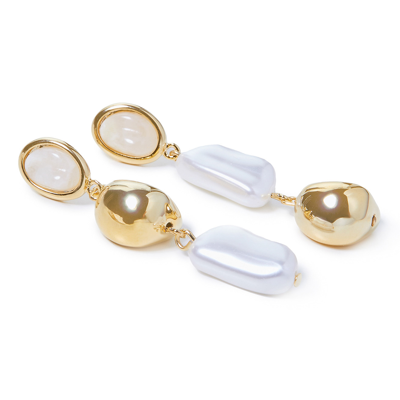 asymmetric earrings with pearls and white inserts