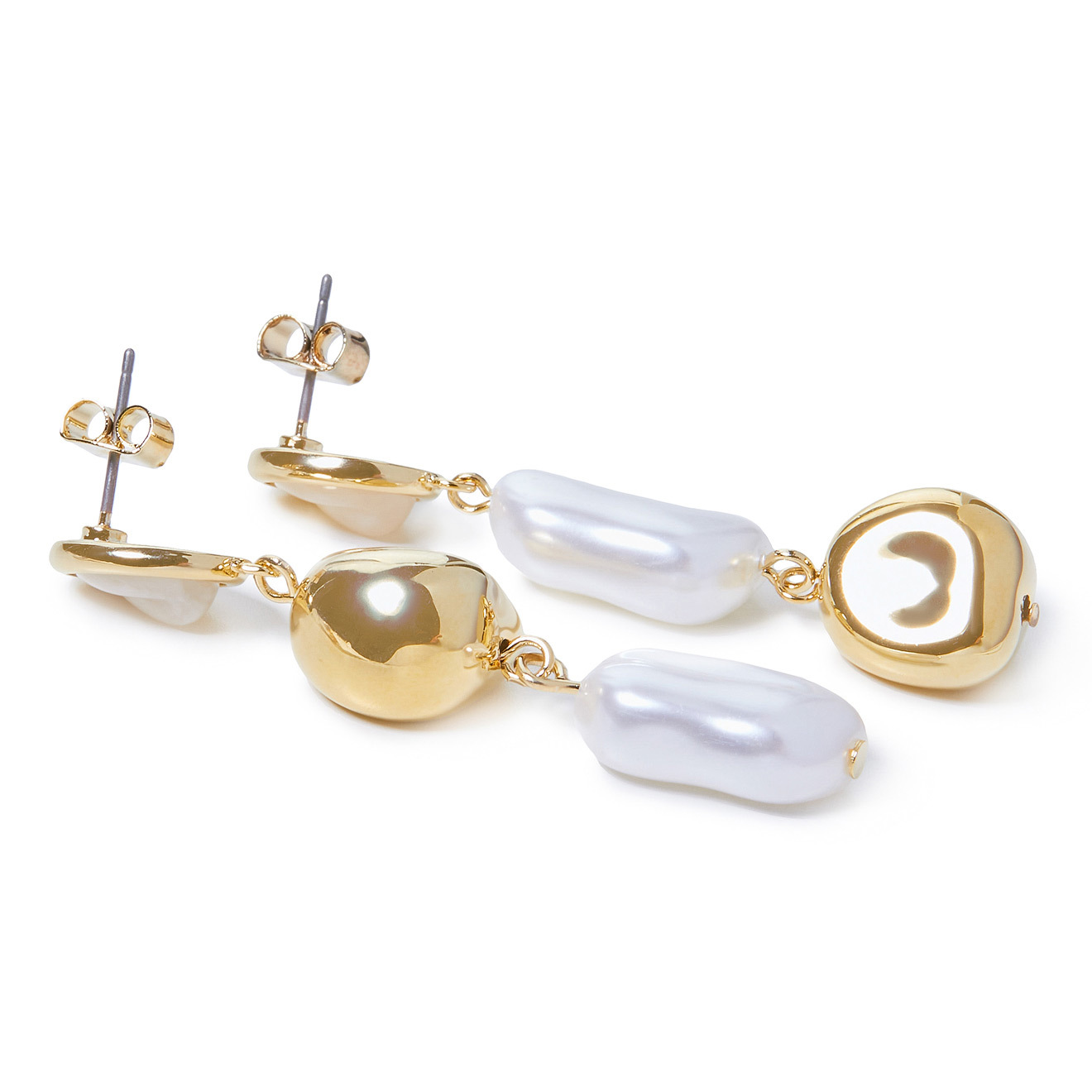 asymmetric earrings with pearls and white inserts