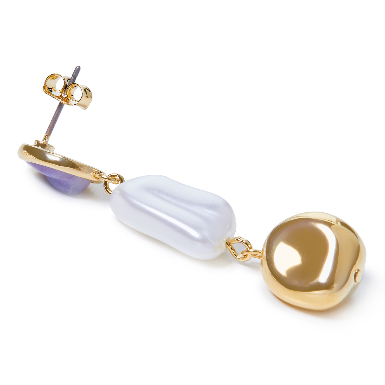 earrings with pearls and purple inserts