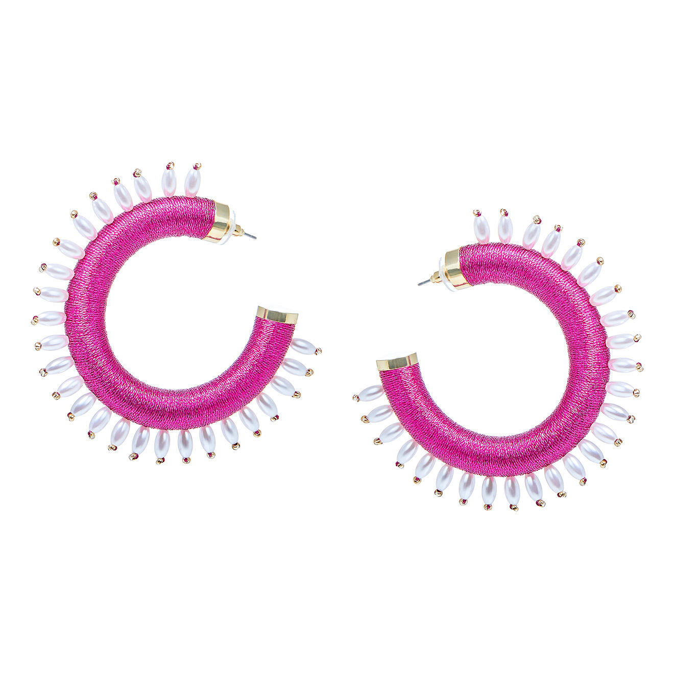 Pink half-ring earrings with spikes