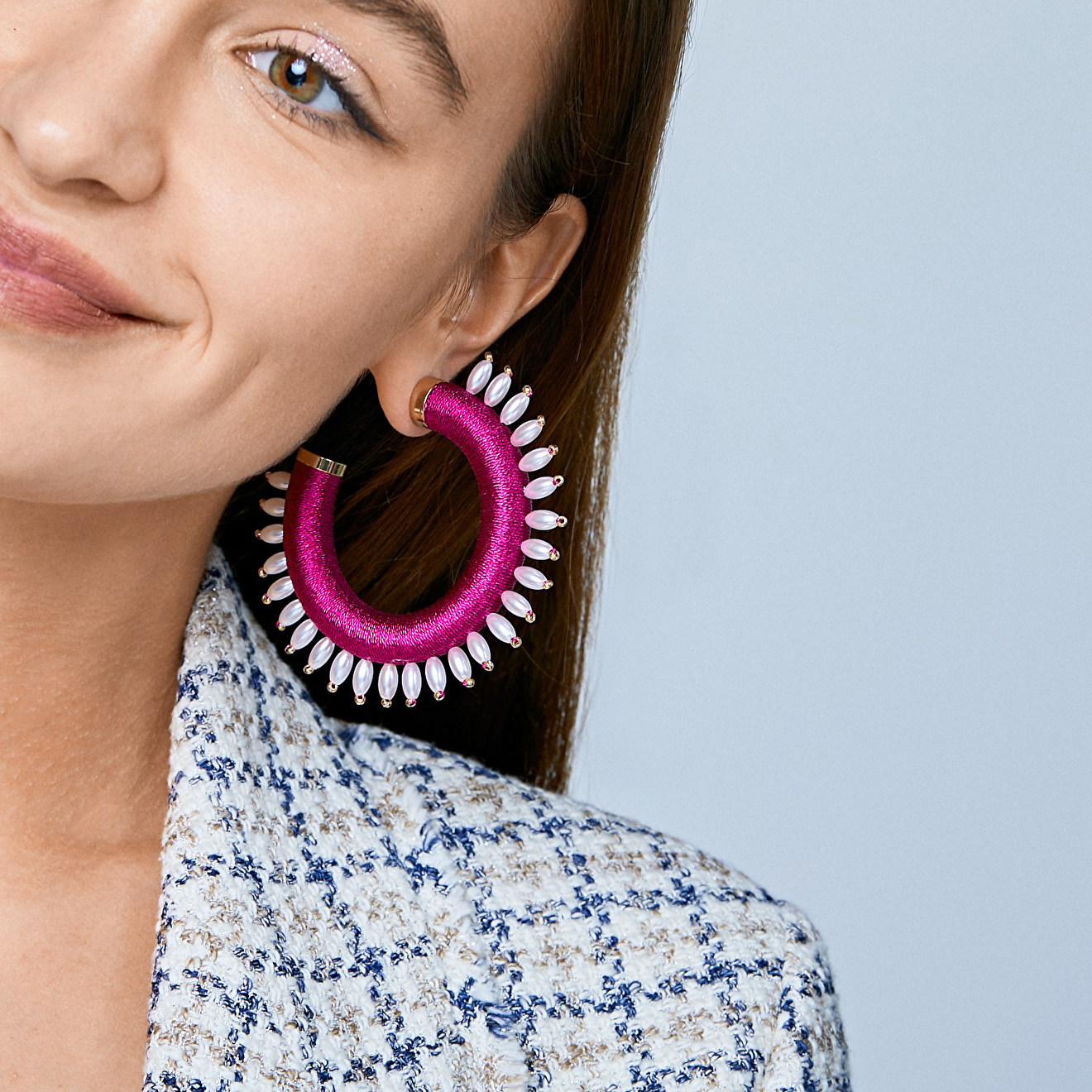 Pink half-ring earrings with spikes
