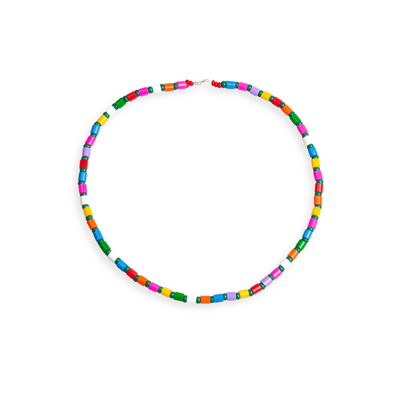 Necklace of square beads with green beads