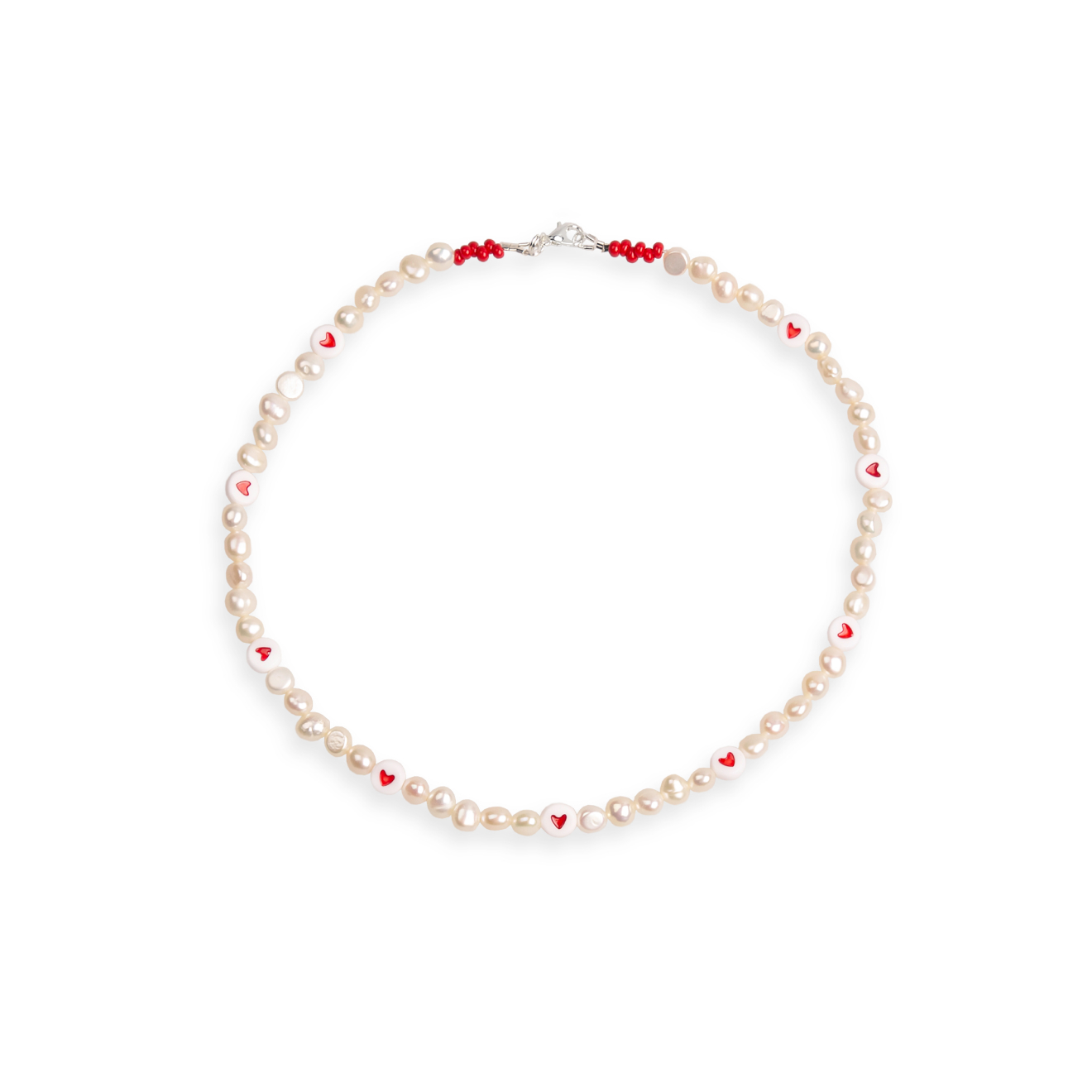 Pearl necklace with hearts