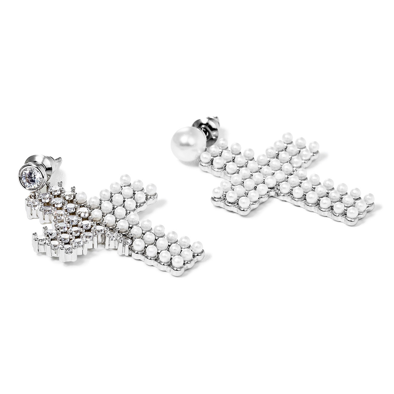 cross earrings with pearls and crystals