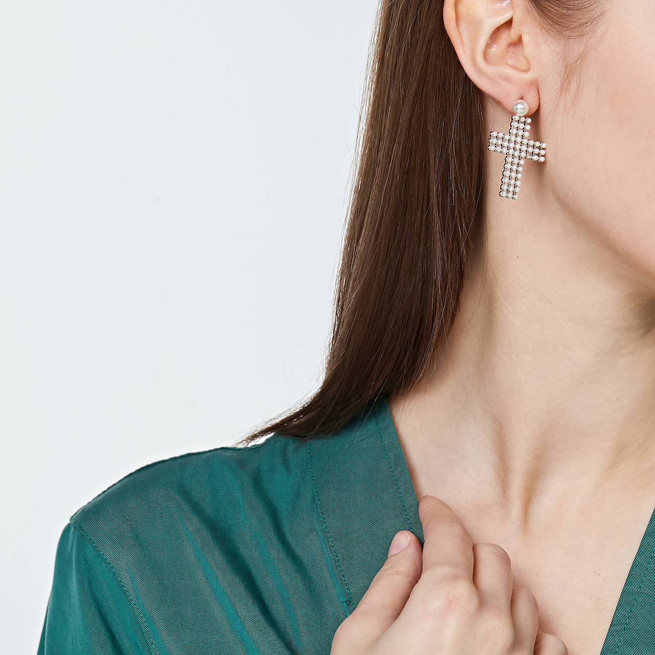 cross earrings with pearls and crystals