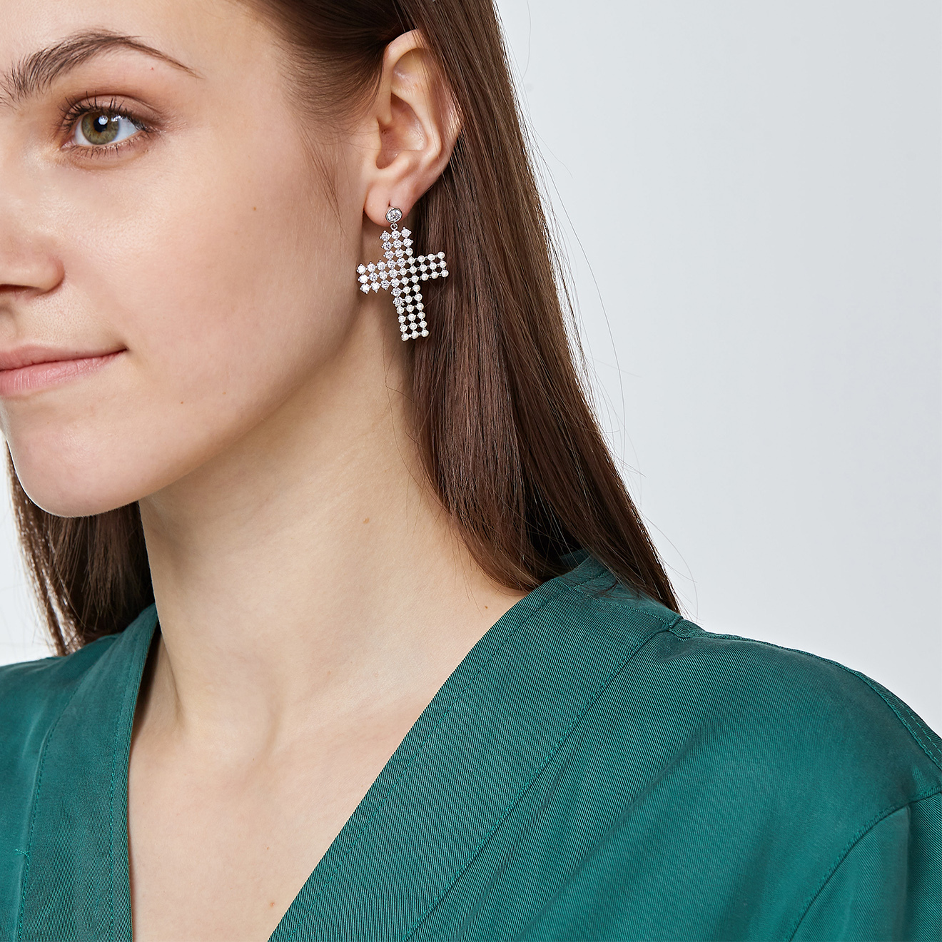 cross earrings with pearls and crystals