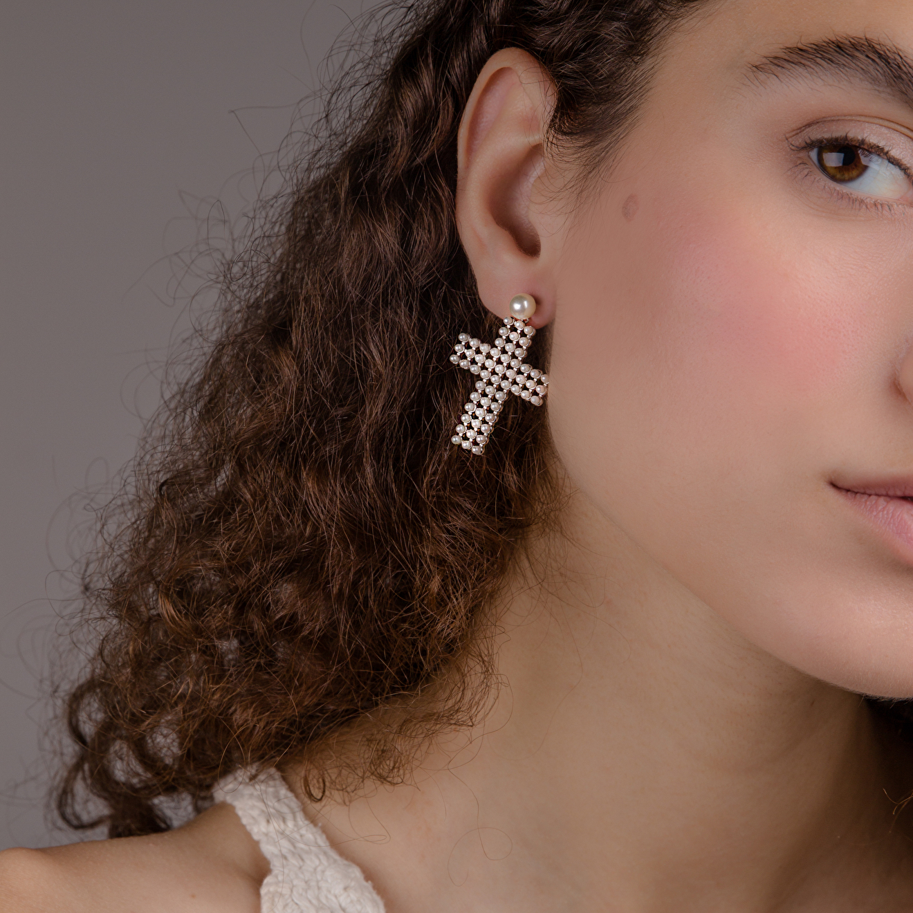 cross earrings with pearls and crystals