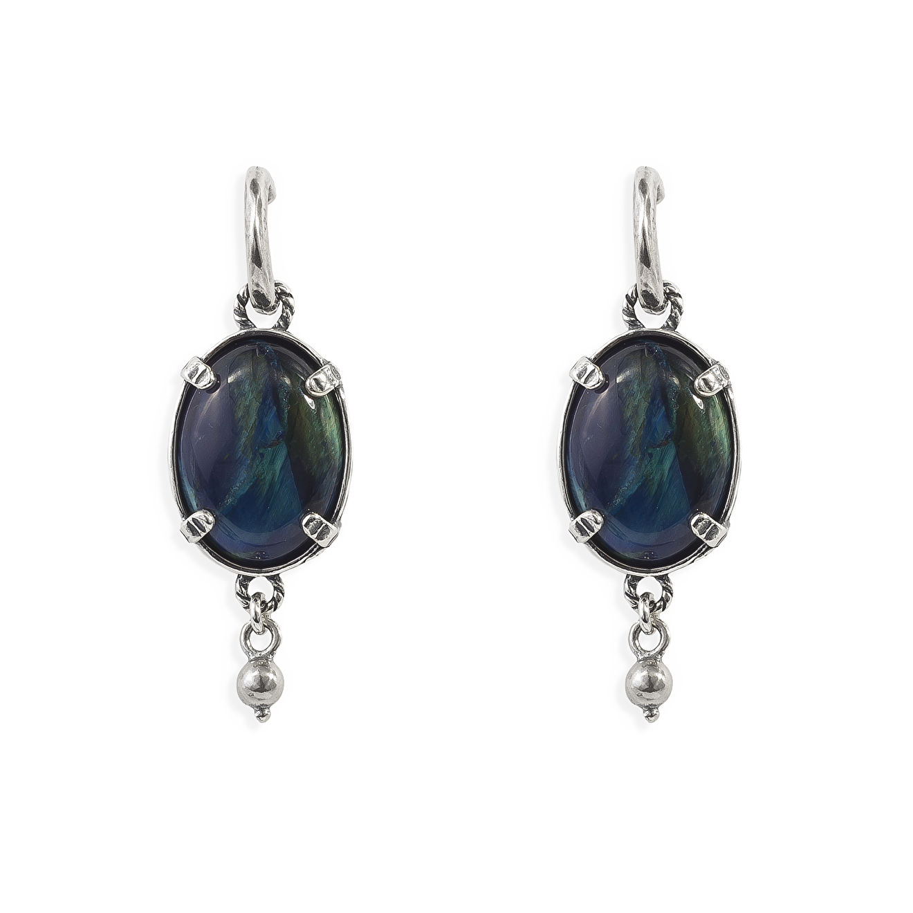 Серьги из серебра с синим тигровым глазом