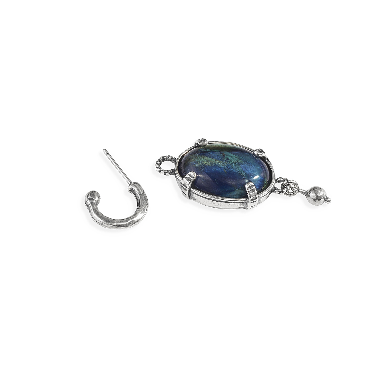 Серьги из серебра с синим тигровым глазом