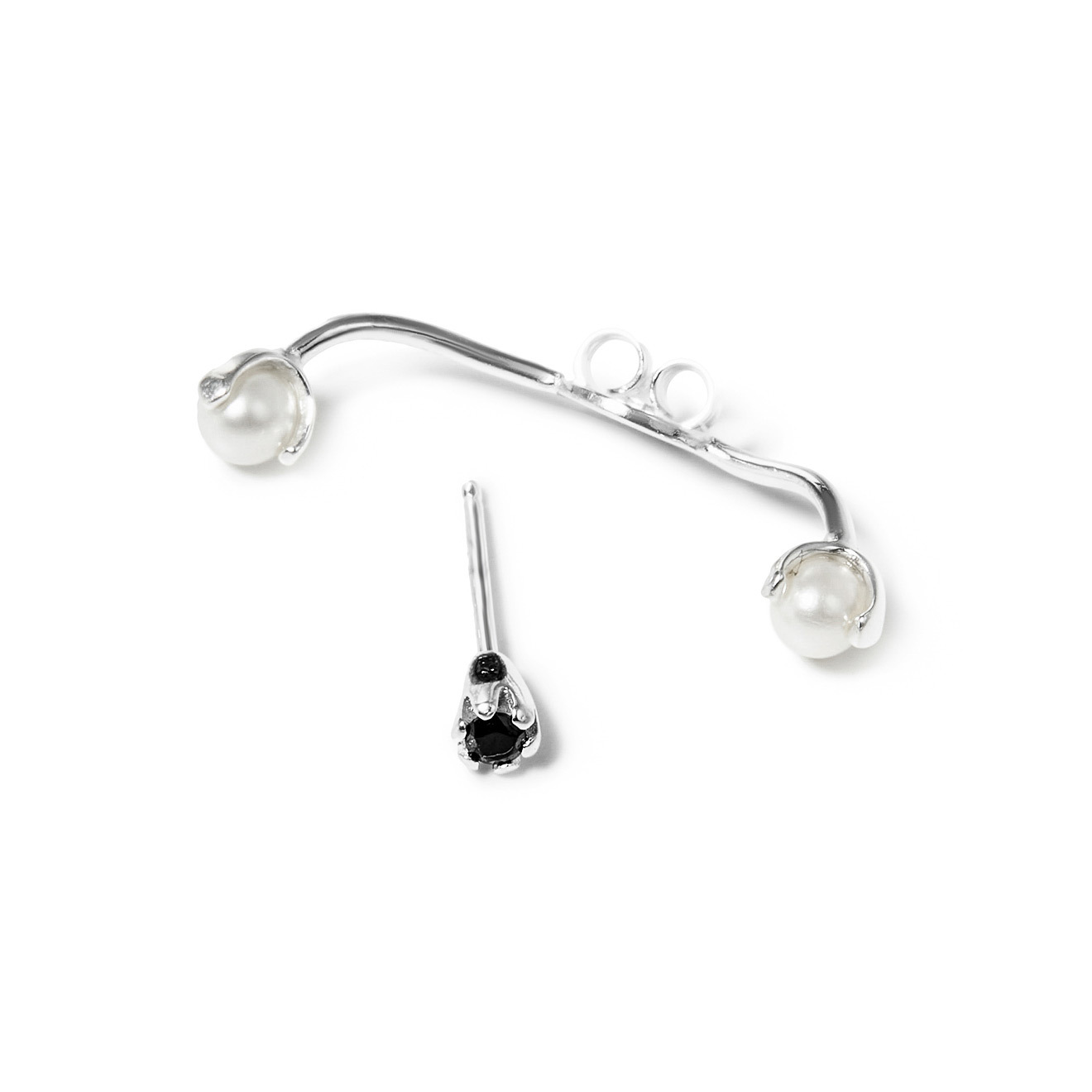 Silver stud earrings with pearls and spinel