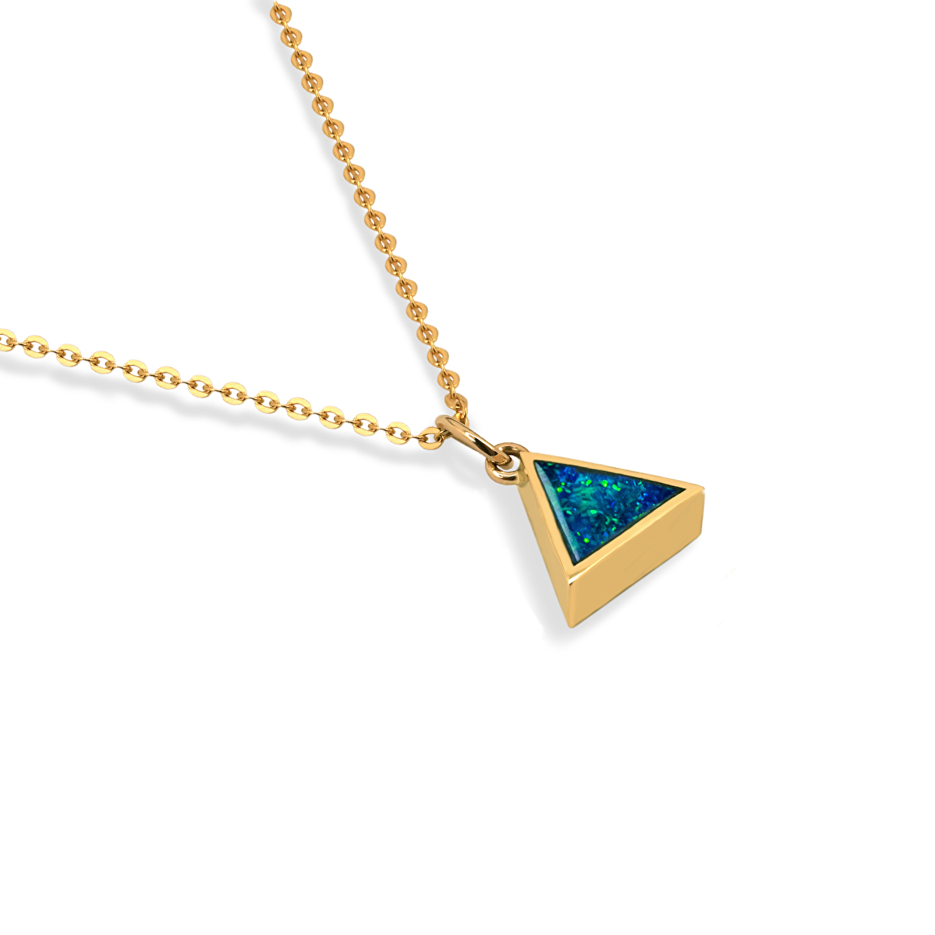 Triangle necklace made of gold with opal