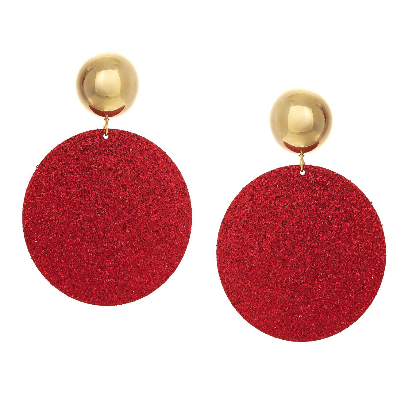 Red Shiny Disc Earrings