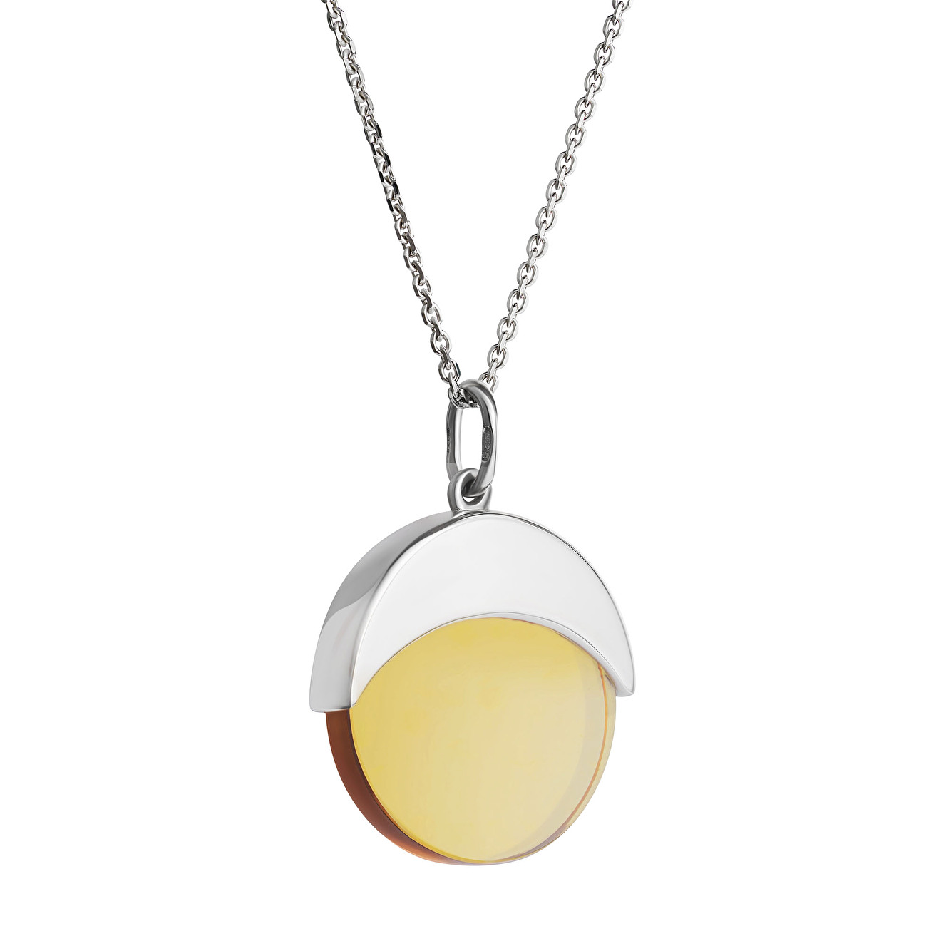 Silver pendant "Moon" with yellow quartz