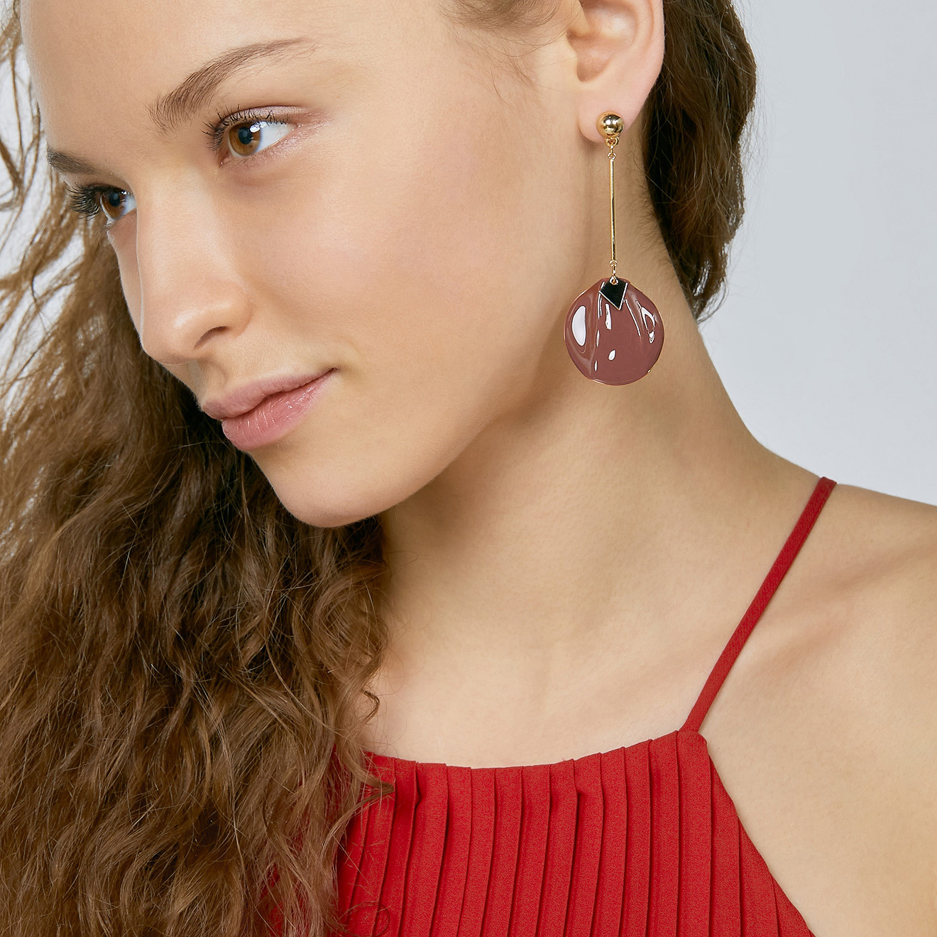 earrings with burgundy disc pendants