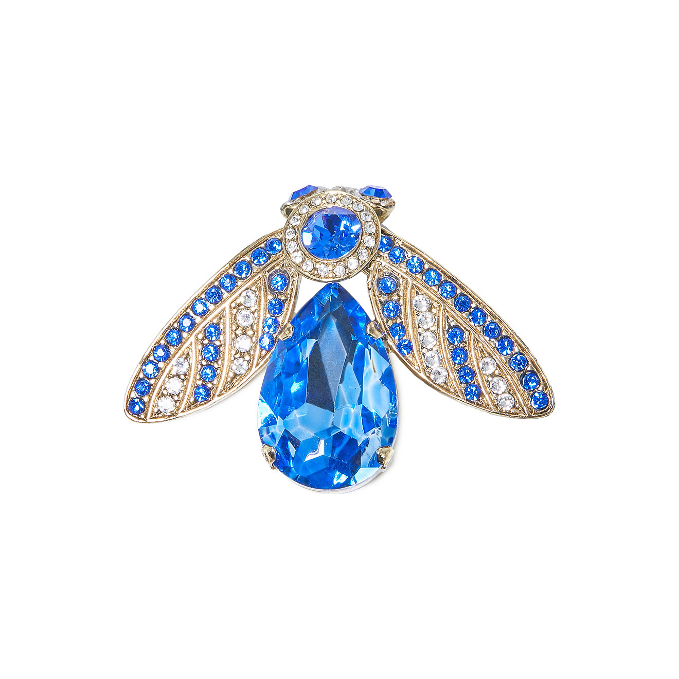 Fly brooch with blue crystals