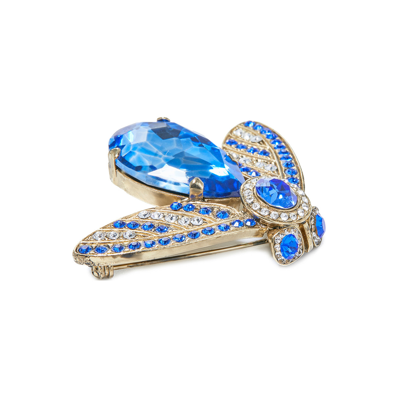 Fly brooch with blue crystals
