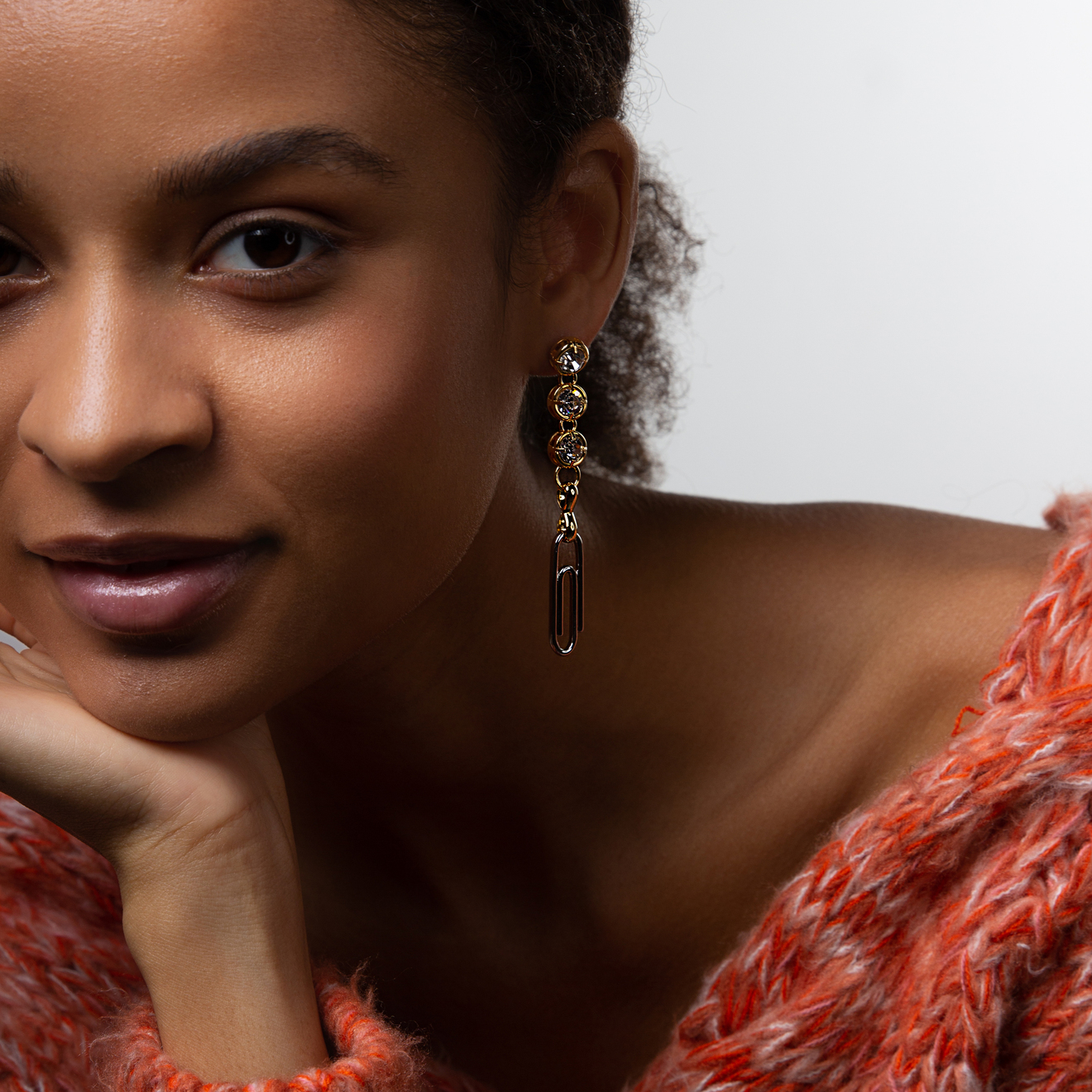 Asymmetric  earrings with crystals and paper clips