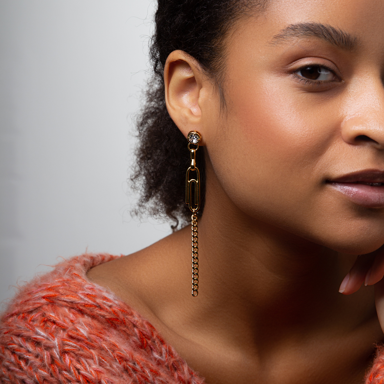 Asymmetric  earrings with crystals and paper clips