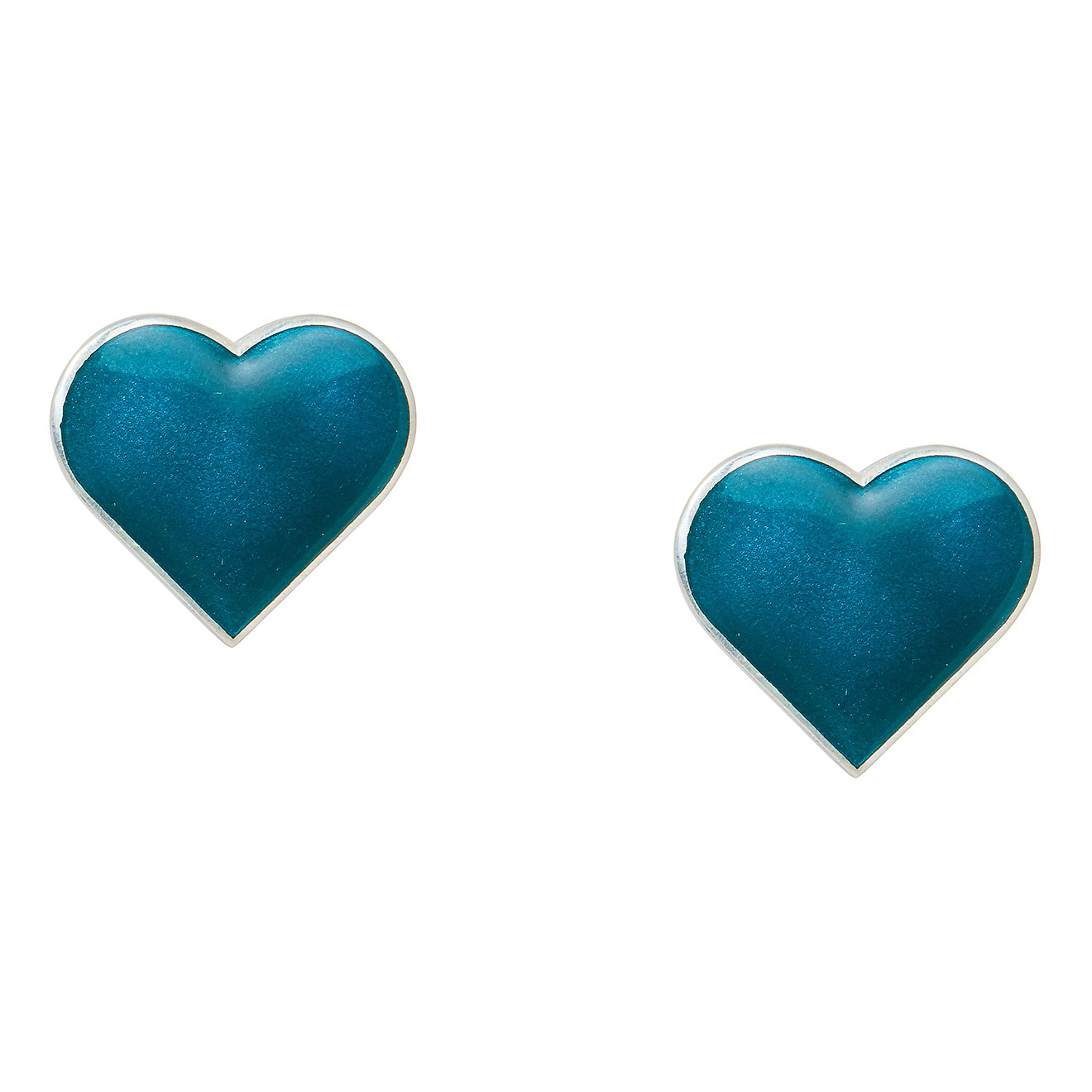 Heart earrings with blue-green enamel