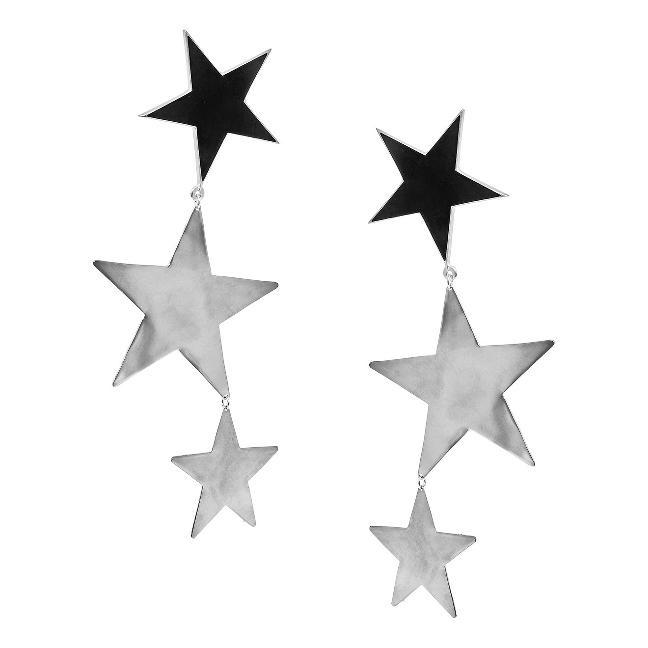 Triple Star Earrings with black enamel