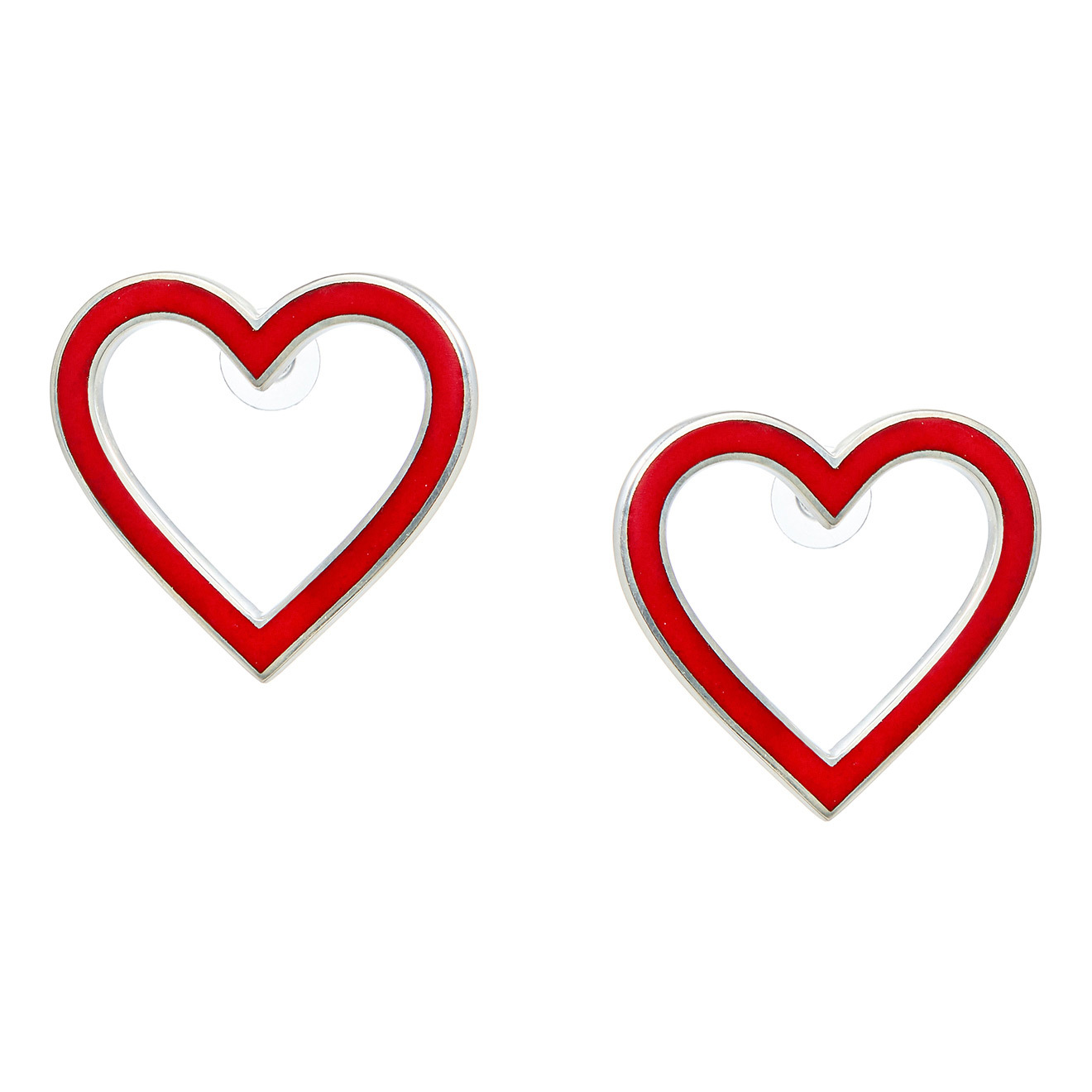 Heart earrings with red enamel