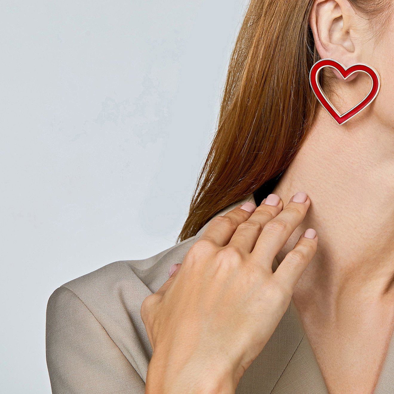 Heart earrings with red enamel