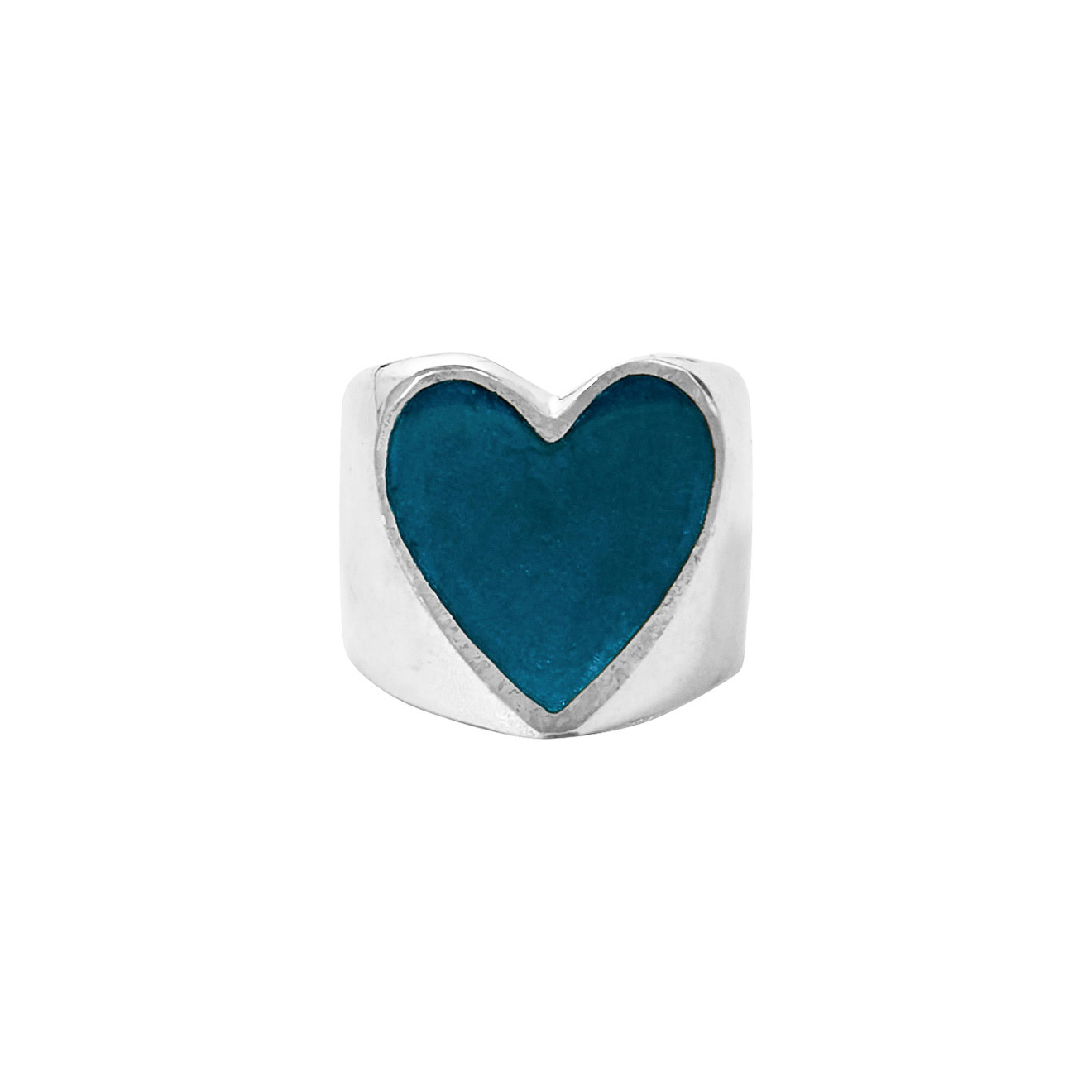 heart ring with blue-green enamel