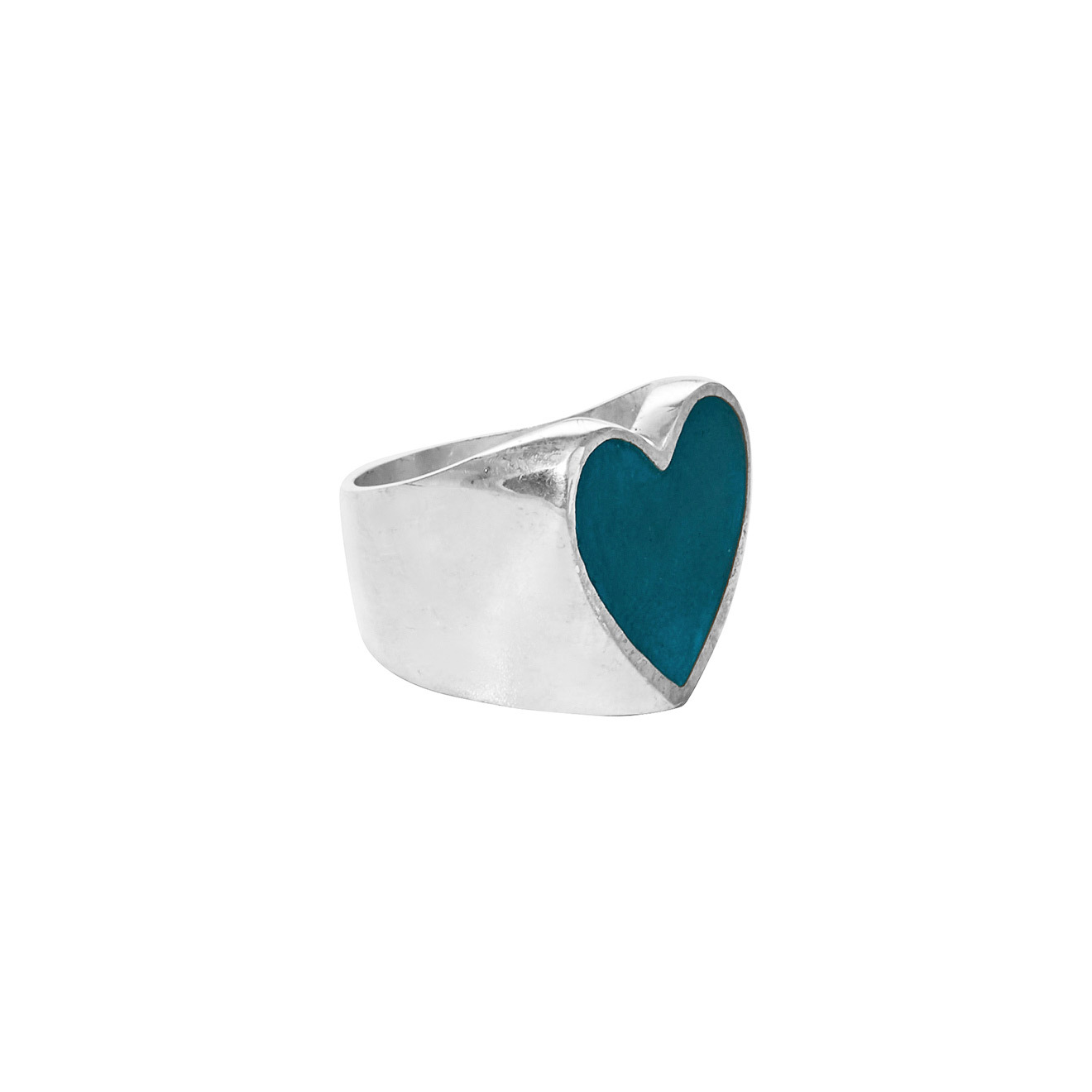 heart ring with blue-green enamel