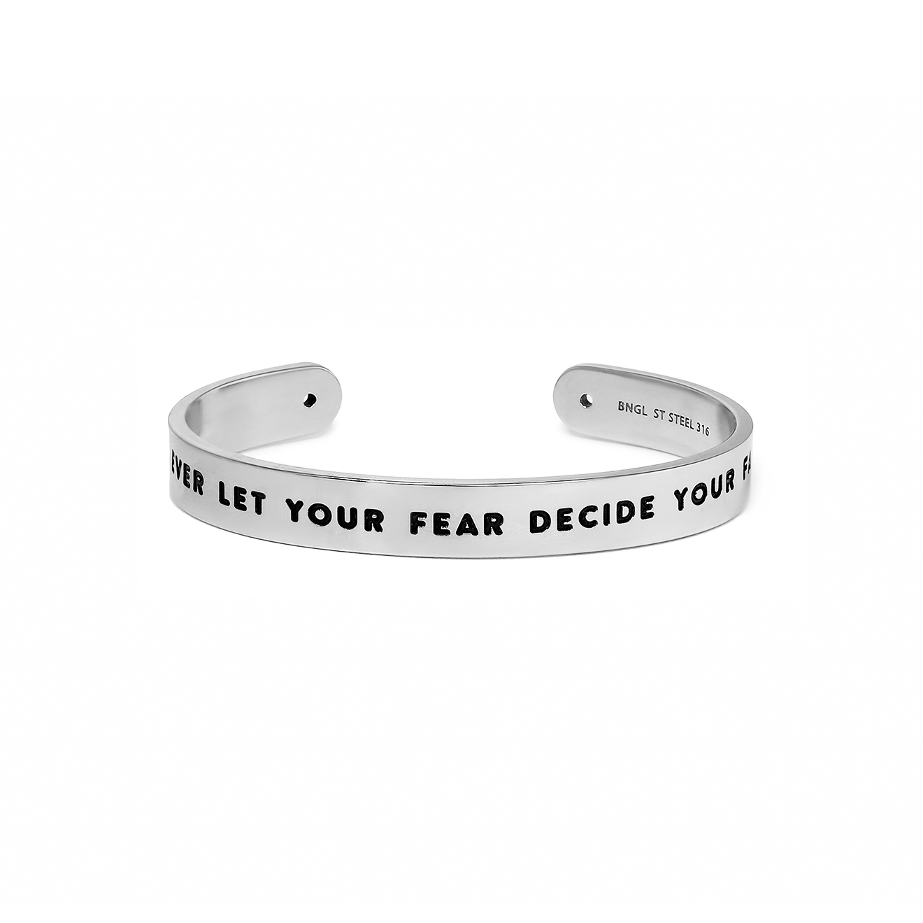 Широкий браслет NEVER LET YOUR FEAR DECIDE YOUR FATE