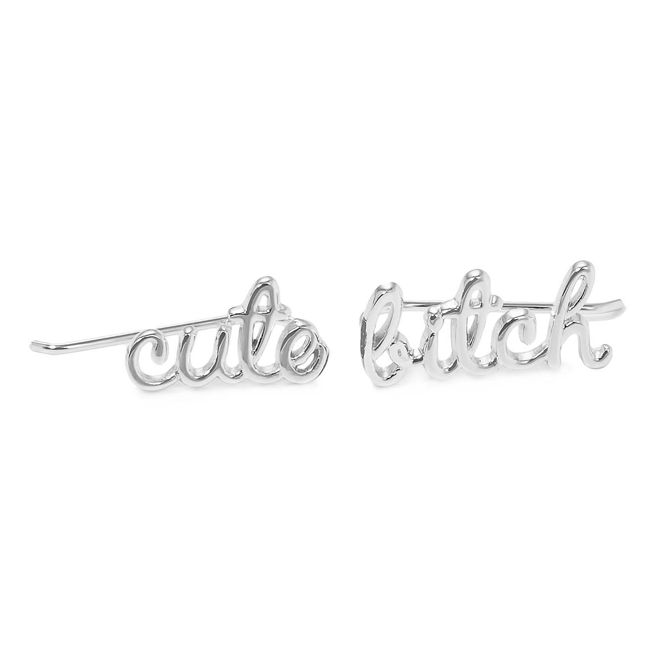 Серьги-каффы Cute - bitch из серебра