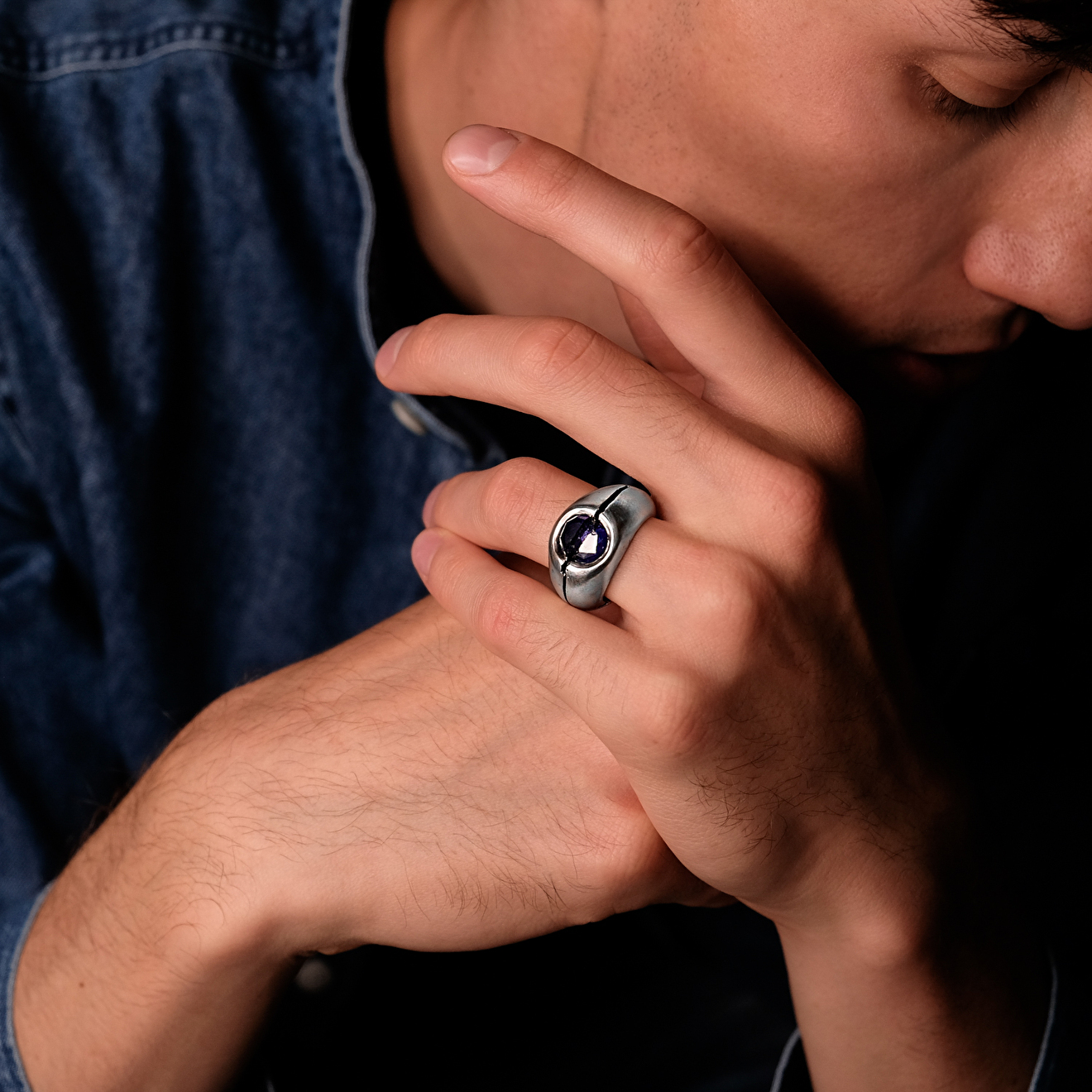 Silver ring with sapphire